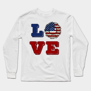 Love patriotic Sunflower 4th of July Long Sleeve T-Shirt